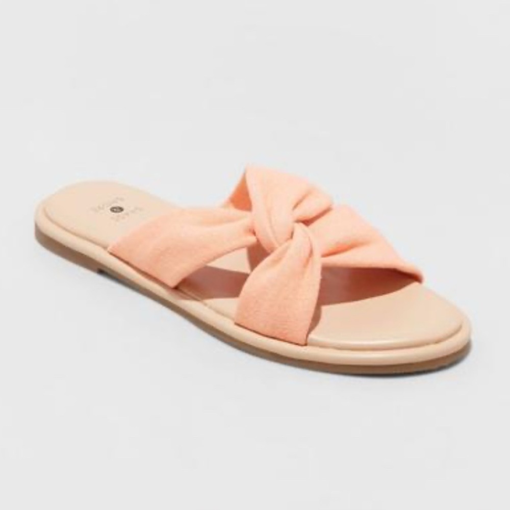 NWT Lucia Flat Slide Sandals, Coral Pink - Memory Foam